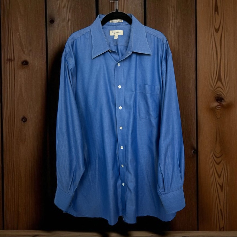 π EUC JOHN W. NORDSTROM Blue Herringbone Dress Shirt | 17.5 | 35 - Picture 1 of 8